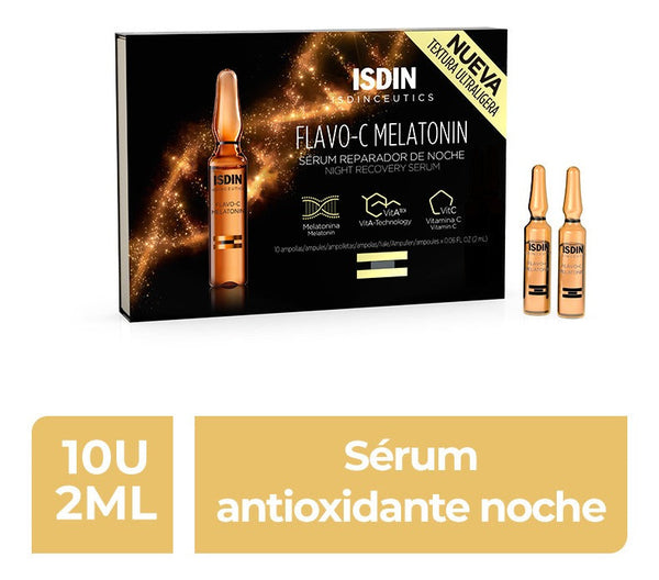 ISDINCEUTICS Flavo-C Melatonin Ampoules Night! - 10 x 0.7 mL - Fights Signs of Age & Enhances Skin Elasticity