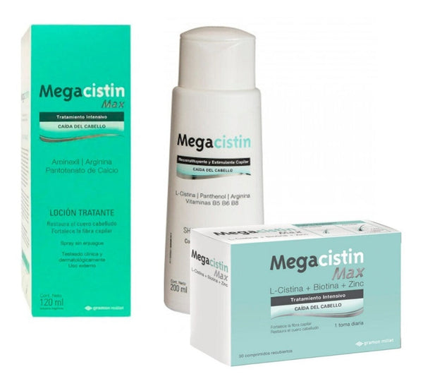 Megacistin Combo - Max Treating Lotion + 2 Tablets + Shampoo - Stimulates Hair Growth & Restores Follicles