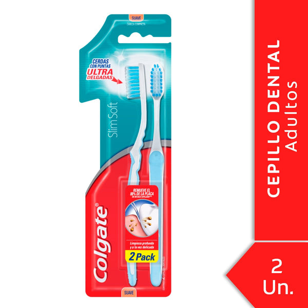 2-Pack Colgate Slim Soft Compact Head Toothbrush: 17X Thinner Bristles, Textured Tongue Cleaner & Flexible Neck