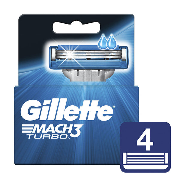 Gillette Mach3 Turbo 4 Replacement Shaving Cartridges: 4 Units for a Closer, More Comfortable Shave