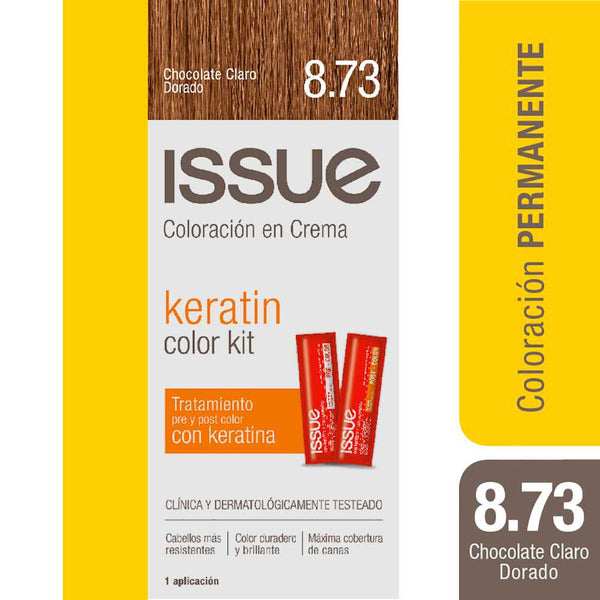 Issue Permanent Hair Coloring Kit with Keratin Nbr. 8.73 Light Chocolate Golden - Ammonia Free, Long Lasting Results, Suitable for All Hair Types