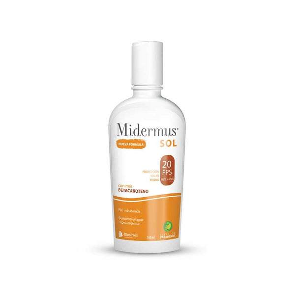 Midermus Sunscreen Emulsion with Beta Carotene FPS20 (150gr/5.29oz) ‚Non-Comedogenic, Water Resistant, Contains Beta-Carotene