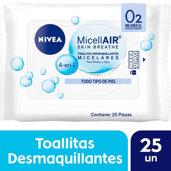 Nivea Micellar Makeup Remover Wipes 4 In1 (25 Units Ea.): Biodegradable, Natural Fibers, Vitamin E Enriched, Microplastics Free - Do Not Flush