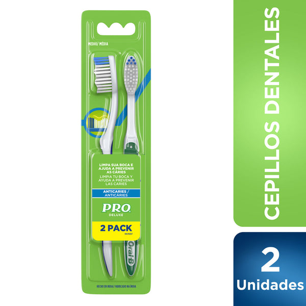 Oral B Pro Deluxe Toothbrushes 2X1 - Dual Action Brush Heads, Timer, Soft Bristles, Ergonomic Handle & More